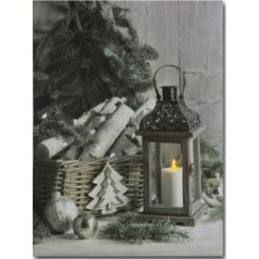   LEDes világító falikép karácsonyi gyertyás szürke - 30x40 cm  