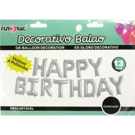 Lufi fólia szett Happy Birthday ezüst - 13 db/csomag