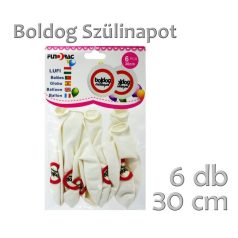 Lufi fehér - Boldog Szülinapot - 30 cm - 6 db/csomag