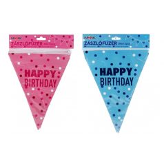 Zászlófüzér Happy Birthday - Kék-rózsaszín  3 méter