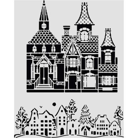 Stamperia - Karácsonyi stencil - Christmas house - 25x25 cm - KSTD216