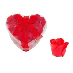   Szappanrózsa szett szív dobozban - Piros - 4 cm - 6 db /csomag