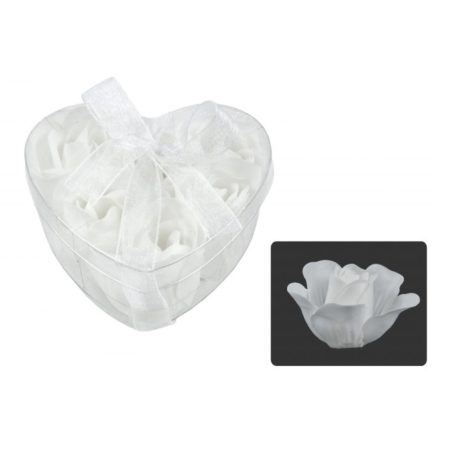 Szappanrózsa szett szív dobozban - Fehér - 4 cm - 6 db /csomag