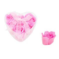   Szappanrózsa szett szív dobozban - Rózsaszín - 4 cm - 6 db/csomag