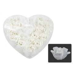   Szappanrózsa szett szív dobozban - Fehér - 4 cm - 24 db/csomag