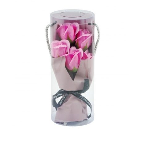 Szappanrózsa csokor - Rózsaszín - 5 szál - 24 cm
