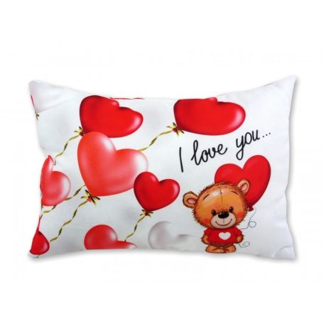 Díszpárna Maci lufikkal I love You - 38x26 cm
