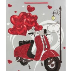   Ajándéktasak jármű +szív piros glitteres közép - 18x8x24cm - 4 féle