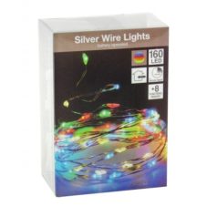   160 LEDes világító ezüstdrót színes kül- és beltéri 8 funkciós 8m elemes