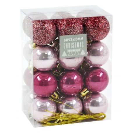 Karácsonyfadísz gömb - Pink - 3 cm - 24 db/csomag
