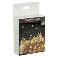   100 LEDes fényfüzér ezüstdrót melegfehér beltéri elemes 505cm