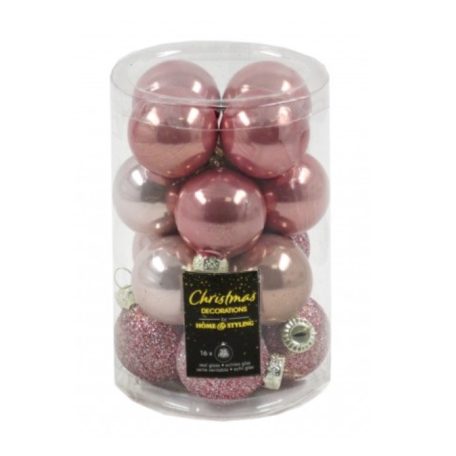 Karácsonyfadísz gömb - Rózsaszín - 3,5cm - 16 db/csomag