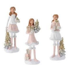 Karácsonyi lány figura rózsaszín - 18 cm
