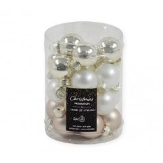   Karácsonyi üveggömb - Arany-fehér - 2,5 cm - 24 db/csomag