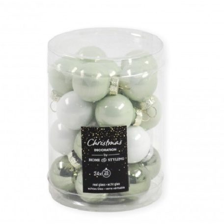  Karácsonyi üveggömb - Fehér-zöld - 2,5 cm - 24 db/csomag