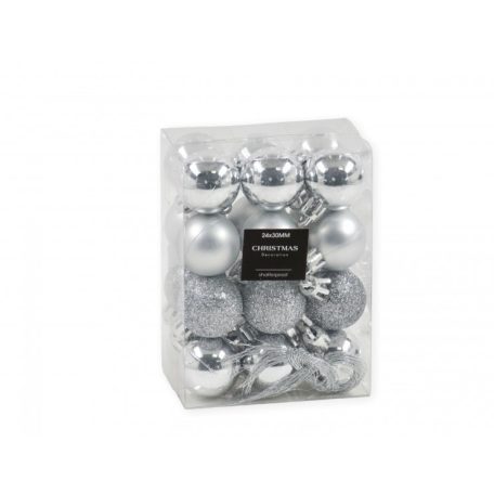Karácsonyi gömb - Ezüst - 3 cm - 24 db/csomag