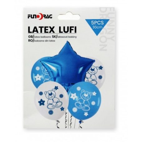 Lufi szett macis kék - 30 cm - 5 db/csomag