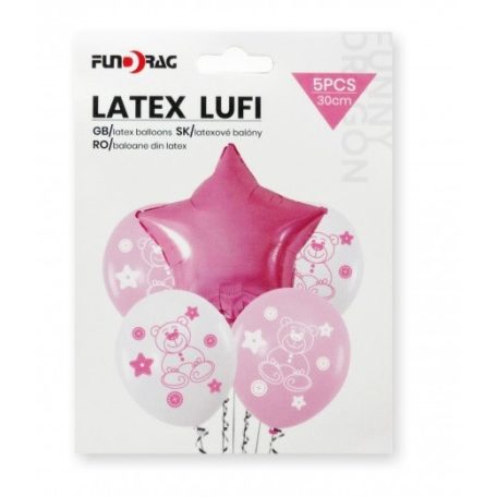 Lufi szett macis rózsaszín - 30 cm - 5 db/csomag