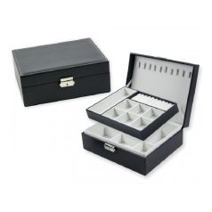   Ékszertartó doboz kiemelhető rekesszel - Fekete - 23x19x9 cm