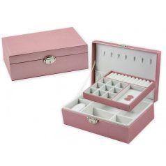   Ékszertartó doboz kiemelhető rekesszel - Rózsaszín - 27x18x9 cm