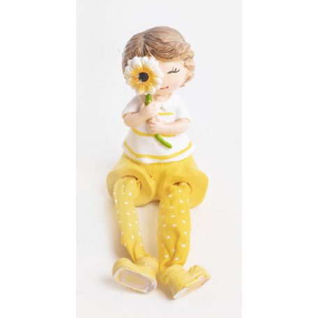 Fiú figura lógólábú sárga virággal - 5x16 cm