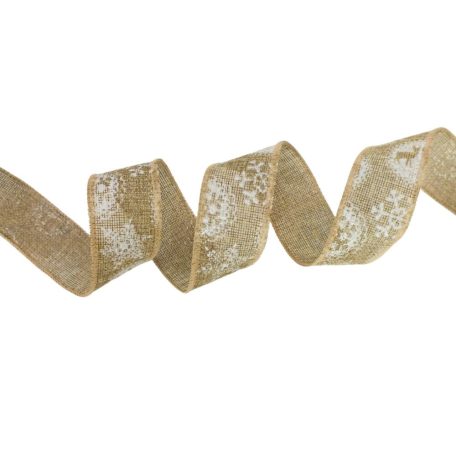 Karácsonyi juta szalag - Natúr - drótos szegéllyel - 4cmx9,1 méter