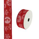 Karácsonyi juta szalag - Piros - drótos szegéllyel -  4cm x 9,1méter