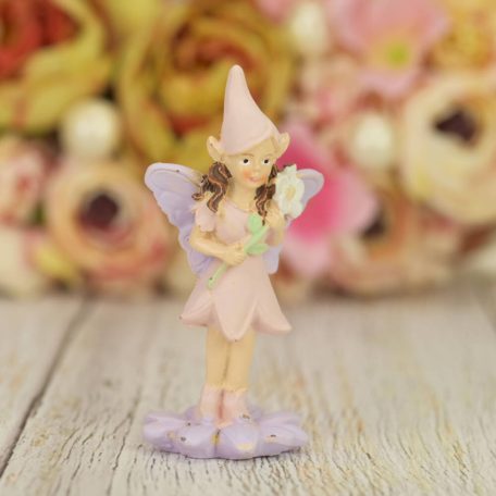 Tündér figura rózsaszín +virág - 8,5 cm - Raktáron