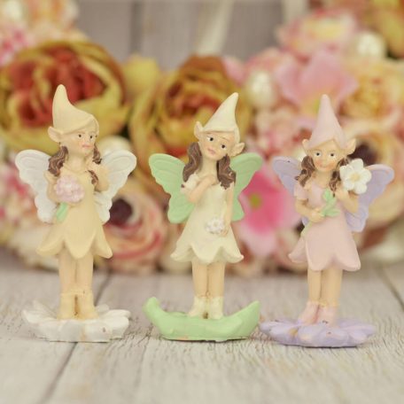 Tündér figura rózsaszín +virág - 8,5 cm - Raktáron