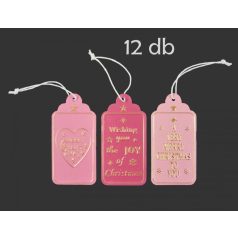   Karácsonyi ajándékkísérő fémtábla rózsaszín 12 db 4x8cm  