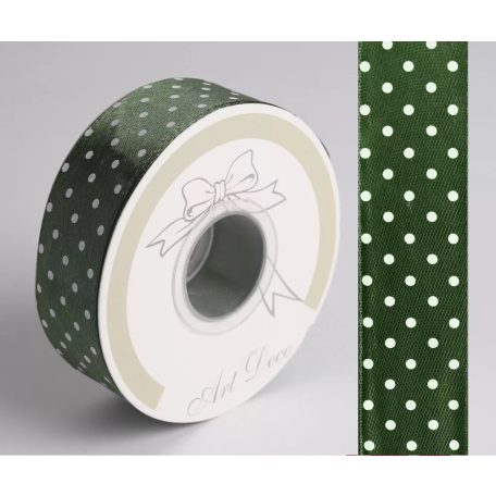 Pöttyös szatén szalag - Zöld - 2,5 cm - 25 méter