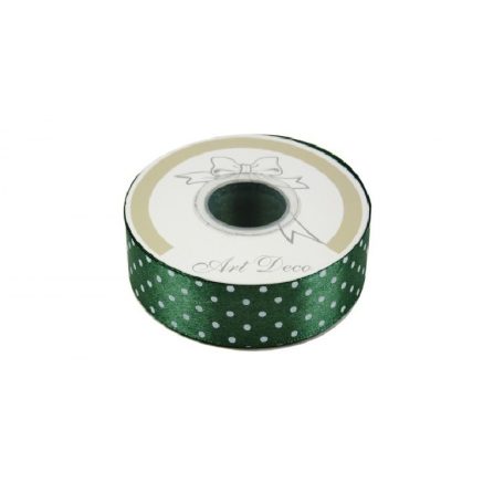 Pöttyös szatén szalag - Zöld - 2,5 cm - 25 méter