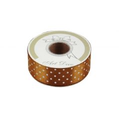 Pöttyös szatén szalag - barna - 2,5 cm