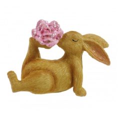 Nyuszi figura rózsával fekvő - 12 cm - Raktáron