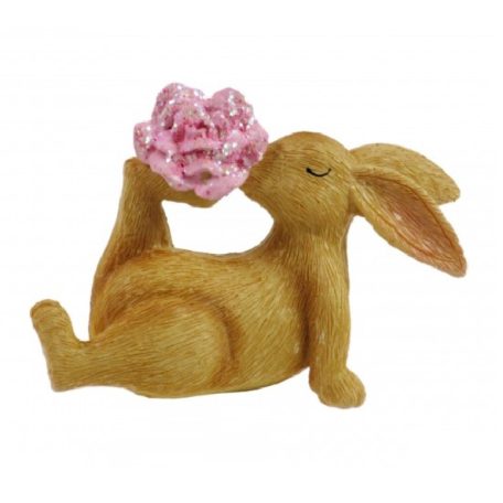 Nyuszi figura rózsával fekvő - 12 cm - Raktáron