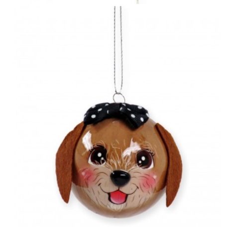 Karácsonyfadísz gömb - Barna kutya - 6,5 cm
