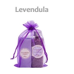  Levendula szappan+fürdőkristály organza tasakban - 60g - 2 db-os szett  