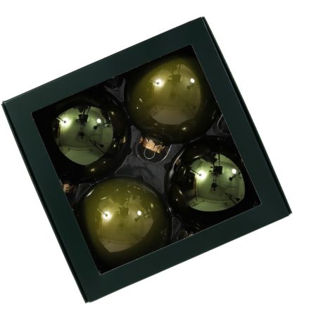 Zöld üveg karácsonyi gömbök - 10 cm - 4 db/csomag