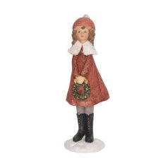 Karácsonyi lány figura koszorúval -14,5 cm - Raktáron