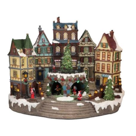 Városi életkép korcsolyapályával - 38x23,5x31,5 cm