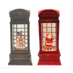   Szálló csillámos karácsonyi lantern,telefonfülke, - 10,5x10,5x25 cm
