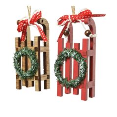 Szánkó koszorúval akasztós - 10 cm