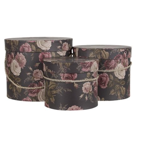 Díszdoboz szett kerek - Fekete-rózsás - 3 db-os szett
