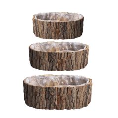 Kéreg kaspó ovál - Barna - 22-28-34 cm - 3 db-os szett