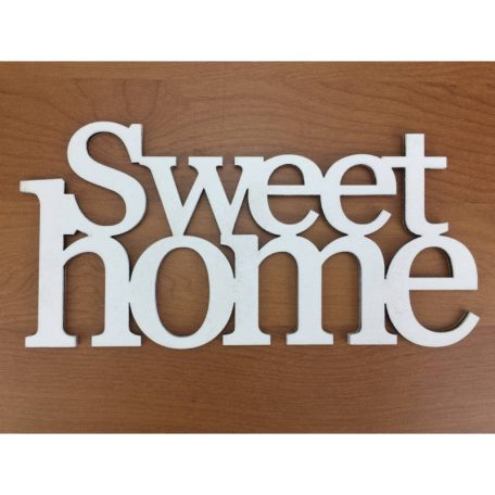 Fa - "Sweet home" felirat koszorúra fehér  - 11,5x20cm