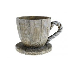 Kaspó kő csésze fa mintás szürke - 15x11x9 cm 