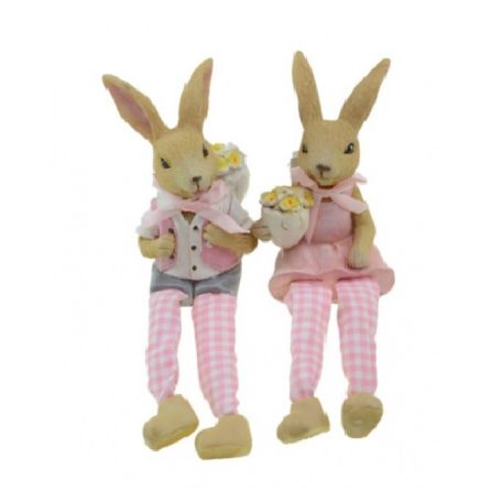 Figura nyuszi pink lógólábú - 2 féle - 7x7x21cm 