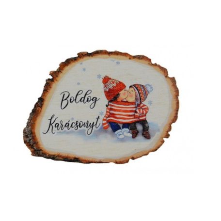 Nyomtatott fatábla - Karácsony puszilkodós pár - 5 cm