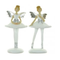 Figura angyal balerina - Fehér-ezüst - 6x5x14 cm  