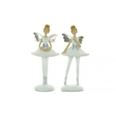 Figura angyal balerina - Fehér-ezüst - 6x5x14 cm  